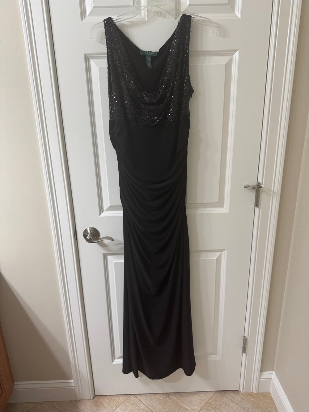 Ralph Lauren Black Sequin Draped Gown